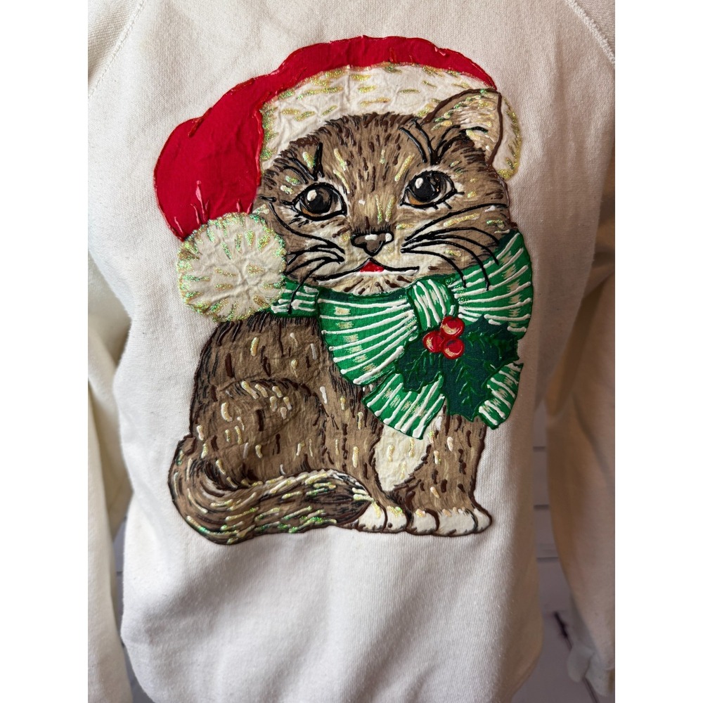 Ugly Christmas Sweater Medium Painted Cats Cat Lady Pullover Sweatshirt Vintage